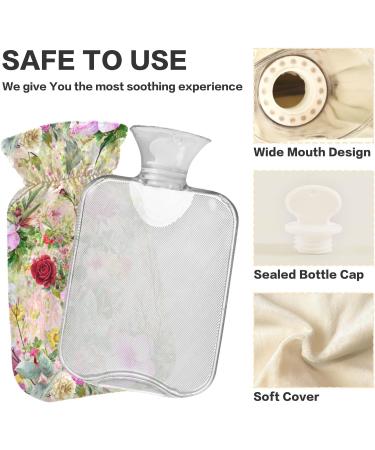 NAANLE Hot Water Bottle with Lid - 1L Transparent Watercolor Flower Design for Pain Relief & Heat Therapy - Buy Online on GoSupps.com