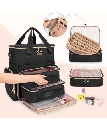 BAFASO Double Layer Nail Polish Organizer - Holds 70 Bottles - Nail Dryer Case with Pouches & Tools Storage - Black - Buy Online on GoSupps.com