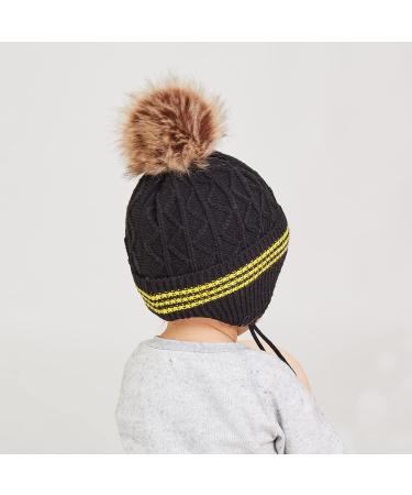 LANGZHEN Toddler Winter Hat with Earflap and Fleece Lining for Boys and Girls 2-4 Years - Black-Pompon - Buy Online on GoSupps.com