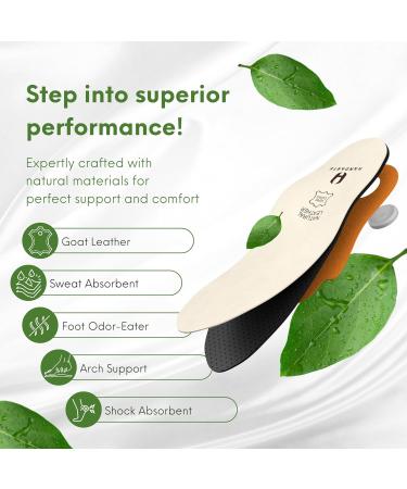 HANDARTE Genuine Leather Orthotic Insoles for Flat Feet - Arch Support Natural Odor Eater Latex Foam & Keychain Gift | US W9.5/M8 | EU41 - Buy Online on GoSupps.com