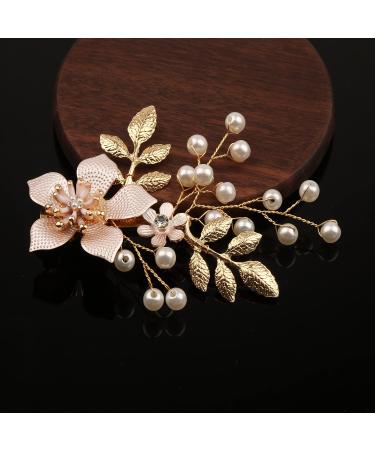 Bridal Flower Hair Clip with Faux Pearls - Rose Gold Handmade Headpiece for Wedding, Brides, Bridesmaids - Buy Online on GoSupps.com