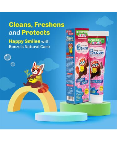 Bentodent Kids Fluoride Free Toothpaste - Natural Bentonite Clay for Fresh Breath & Gentle Whitening - Vegan SLS Free Bubble Gum Flavor 3.52oz - Buy Online on GoSupps.com