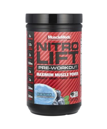MuscleMeds Nitro Lift Pre Workout Enhance Endurance and Muscle Performance Blue Slush 40 Servings Blue Slush 1.04 Pound (Pack of 1)