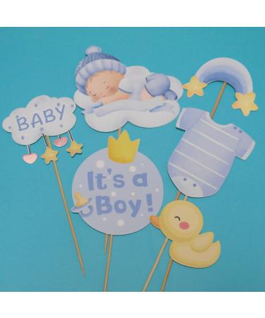 GORWERY 6pcs It s a Boy Cake Toppers Blue Baby Shower Cupcake Picks Appetizers Cake Dessert Decorations for Baby Boy Newborn Gender Reveal Party
