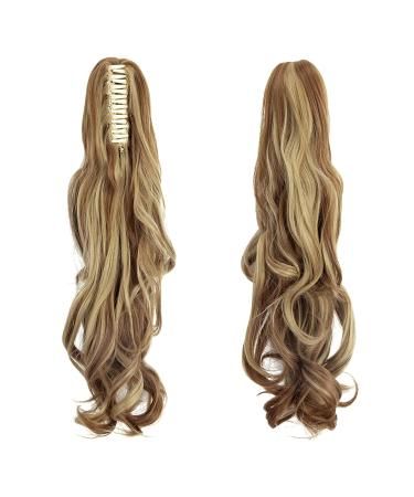 18 Inch Curly Wavy Ash Blonde Mix Ginger Claw Ponytail Hair Extension - Clip In Synthetic Hairpiece for Instant Volume - Buy Online on GoSupps.com