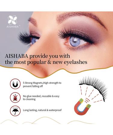 Aishaba Magnetic Eyeliner and Magnetic Eyelashes Kit - 5 Pairs 5D Natural Look False Eyelashes - Buy Online on GoSupps.com