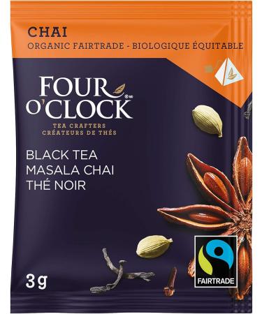 Four O'Clock Organic Fairtrade Black Tea Masala Chai Non-Gmo Kosher Gluten-Free 15 Count Pyramid 45g - Buy Online on GoSupps.com