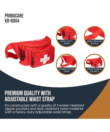 Primacare KB-8004 First Aid Fanny Pack | Empty Emergency Equipment Set | 3-Pocket Lifeguard Waist Travel Bag | Red | 8x2x6 - Buy Online on GoSupps.com