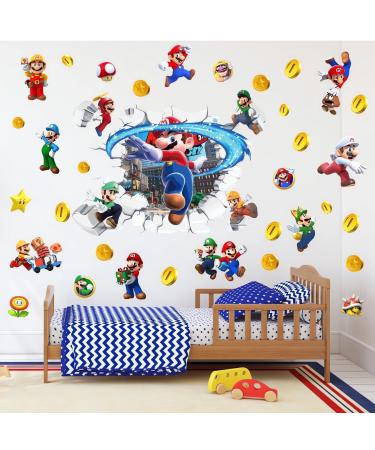 3D Mario Cartoon Wallpaper Wall Decals Sticker for Kids Bedroom Kids Baby Nursery Wall Decoration Anime Poster Sticker Decor
