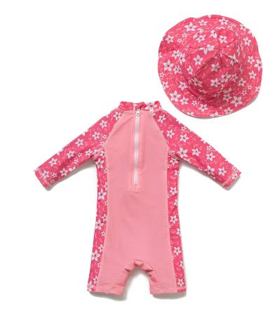 Bonverano Baby Girls UPF 50+ UV Protection Sunsuit with Sun Cap - Pink Flowers 18-24Months - Buy Online on GoSupps.com