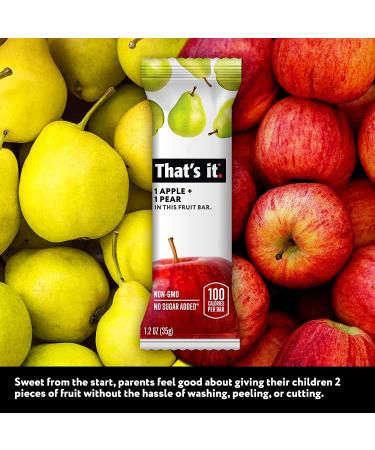Apples + Pear 100% Natural Fruit Bar - High Fiber Vegan Snack, Gluten-Free & Paleo, Non-GMO, Sugar-Free, No Preservatives - Energy Food for Children & Adults (Pack of 12) - Buy Online on GoSupps.com