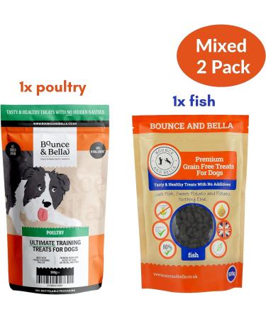 Bounce and Bella Grain Free Training Treats made with Freshly Prepared Ingredients (1 Poultry & 1 Fish 2 Pack 1000g) - Buy Online on GoSupps.com