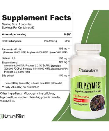 NaturalSlim Helpzymes Digestive Enzymes - Gut Health & Gas Relief - 100 Caps - Buy Online on GoSupps.com