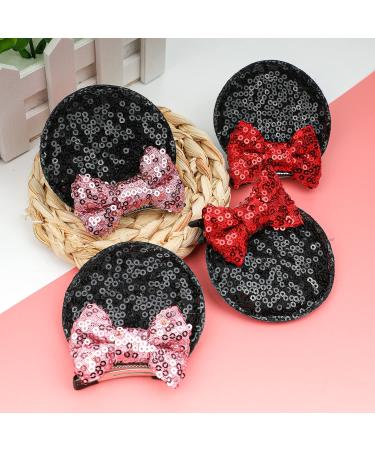 Mickey Mouse Ears Minnie Sequin Hair Clips - Set of 4 | Hair Accessories for Women, Girls, Kids | Pink Red | Mommy approved! - Buy Online on GoSupps.com