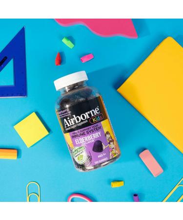 Airborne Kids Elderberry & Zinc Gummies - Immune Support for Kids - 130 Gummies - Elderberry Flavor - Buy Online on GoSupps.com