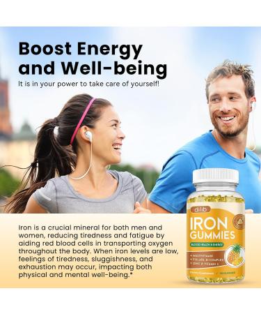 Iron Gummies with Multivitamin Iron Supplement for Women & Men with Zinc Vitamin B Complex & C B12 Folate - Blood Builder & Energy Support for Adults & Kids - Pineapple Flavor Vegan 60 Gummies Pineapple 60 Count (Pack  - Buy Online on GoSupps.com