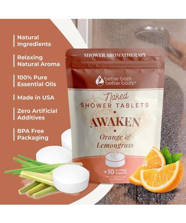 Awaken Shower Tablets - Orange & Lemongrass Essential Oil - 10 Tabs - Buy Online on GoSupps.com