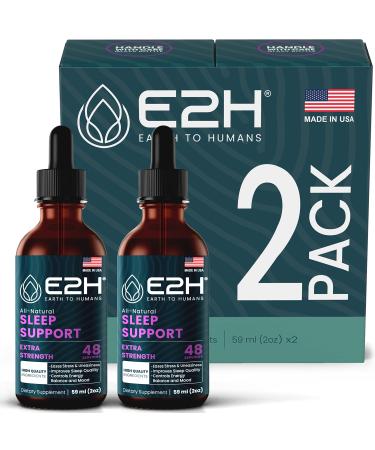 E2H Natural Sleep Aid - Liquid Melatonin with Chamomile Theanine - Sleep Better Deeper Longer - Vegan Gluten Free - Provides Stress Relief (2 Bottles) 2 Fl Oz (Pack of 2)