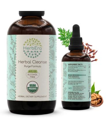 HerbEra Herbal Cleanse Organic Alcohol-Free Tincture | Detox and Cleanse Formula Extract Supplement | Organic Wormwood Herb Black Walnut Hull Cloves Flower Buds | Purge Extract (4 fl oz) 4 Fl Oz (Pack of 1)
