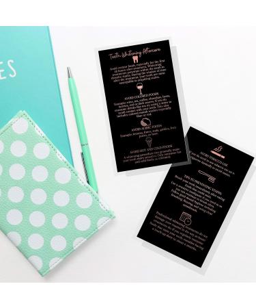 Teeth Whitening Aftercare Cards - Pack of 50 | 2x3.5 inch Double Sided Business Cards | Wallet Size | Black & Rose Gold Glitter - Buy Online on GoSupps.com