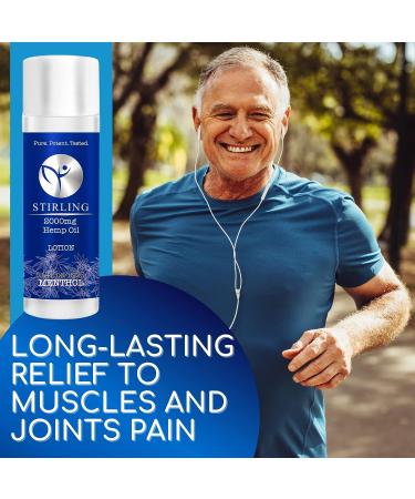 STIRLING Menthol Lotion 5 Fl oz - Cooling Menthol & Hemp Oil, 2000mg - Maximum Strength Pain Relief for Joints - Instant Results with Aloe Vera - Buy Online on GoSupps.com