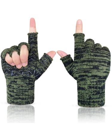 Winter Wool Fishing Gloves Snow Cold Weather Warm for Men or Women Full Fingers Army Green for Fishing, Photography, Hunting HALF FINGER size L aqua