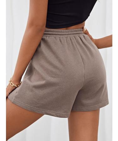 MakeMeChic Women's Mocha Brown Drawstring Waist Sweat Shorts - Size Medium - Buy Online on GoSupps.com