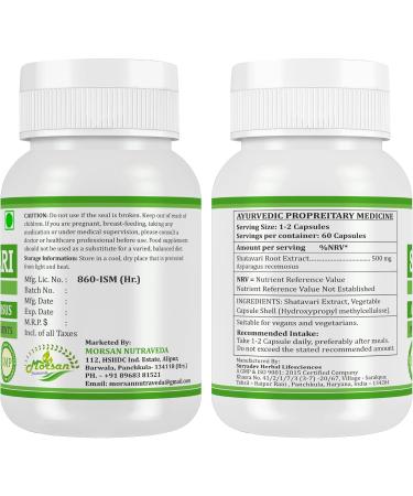 Natural and Pure Herbal Asparagus RACEMOSUS (Shatavari) Extract Capsules | Highest Potency 100% Herbal Product | Pack of 60 X 500 mg. Veg. Capsules (Pack of 2 Jar) - Buy Online on GoSupps.com