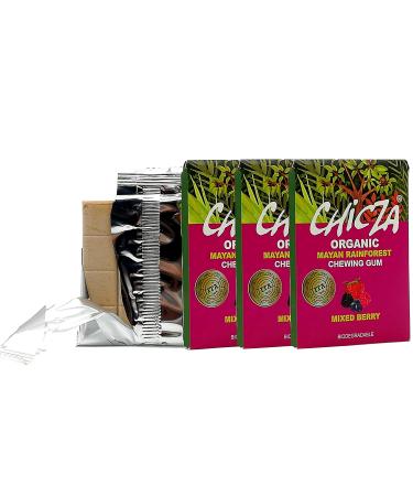 Chicza Organic Chewing Gum Red Fruits, Certified Organic and Kosher, Biodegradable, Pack of 3 x 30g