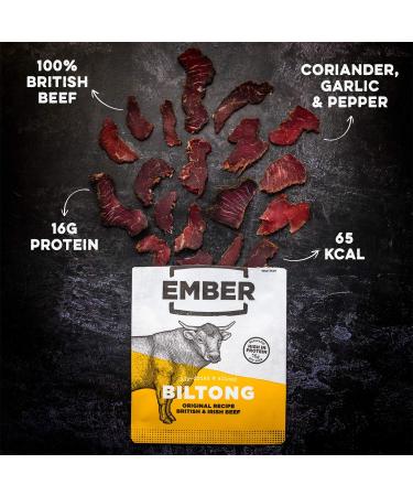  EMBER Ember Snacks: Original Biltong Beef Jerky Flavour (1 x 28g) - Keto Protein Snacks - Snack On The Go - British & Irish Meat - Buy Online on GoSupps.com
