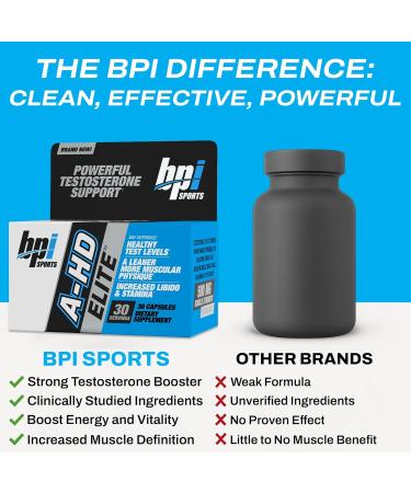 BPI Sports A-HD Elite Men s Powerful Testosterone Booster for Stamina Strength Sexual Support Supports Muscle Libido & Metabolism Natural Testosterone Supplement 30 Servings 500mg - Buy Online on GoSupps.com