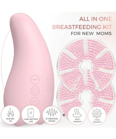 Breast Massager for New Moms - Vibrating Lactation Massager with Heat & Therapy Pads for Clogged Duct Relief Mastitis & Engorgement - Essential Breastfeeding Tool in Pink - Buy Online on GoSupps.com