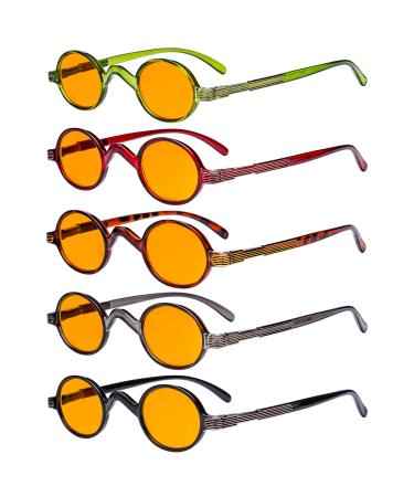 Eyekepper 5 Pack Computer Reading Glasses Small Round Blue Light Filter Readers Orange Tinted +3.00 +3.00 Blue Light Blocking-orange Lens-5 Pairs
