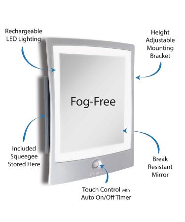 Zadro ZWTAR20S Rechargeable LED Fogless Shower Shaving Mirror - Silver & White - Buy Online on GoSupps.com