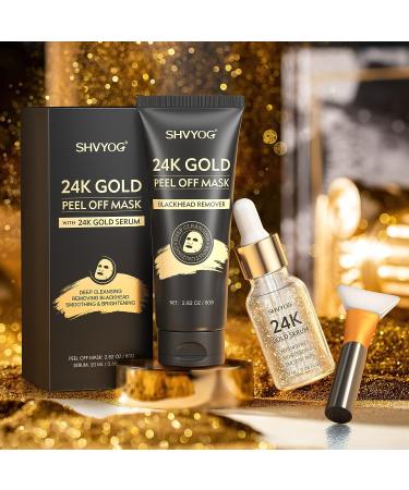 3-in-1 Blackhead Remover Mask with 24K Gold Serum - Deep Cleansing Peel Mask for Blackheads, Whiteheads, Acne & Oil - Includes Silicon Brush - 80g+20ml - Buy Online on GoSupps.com