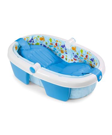 Summer Foldaway Baby Bath - Convenient Baby Bathtub that Compactly Folds for Easy Storage and Travel - Includes Removable Inclined Positioner and Inflatable Base for Extra Support - Durable Infant Tub