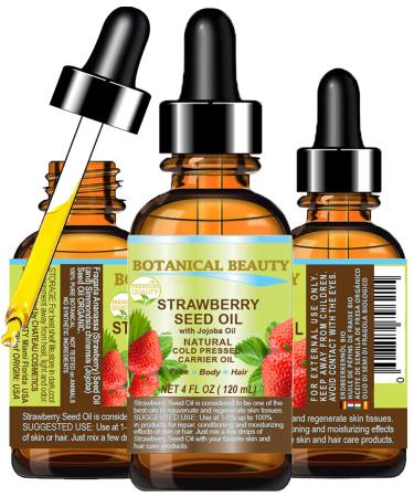 Botanical Beauty STRAWBERRY SEED OIL 100% Pure Natural Moisturizer. Cold Pressed Carrier oil. 4 Fl.oz.- 120 ml. For Face Skin Hair Lip Nails. Rich in Omega-3 Vitamin C Vitamin E