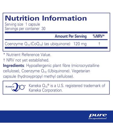 Pure Encapsulations CoQ10 120mg - Natural Fermented Bio-Identical Coenzyme Q10 - 30 Vegetarian Capsules - Buy Online on GoSupps.com