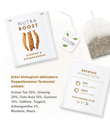 Nutra Tea Nutraboost - Stress-Relief Ashwagandha Tea | 40 Reusable Bags | Enhance Endurance & Concentration | 2 Pack - Buy Online on GoSupps.com