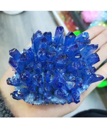 Natural Quartz Crystal 300-400g Bule Electroplated Natural Crystal Cluster Specimen Raw Rock Quartz Flowers Stones Gift Modern House Decor Home Office Decor ningxiao - Buy Online on GoSupps.com