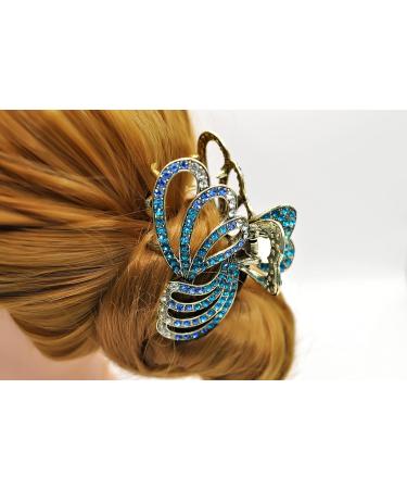 Troth Fashion Antique Silver Crystal Rhinestone Hair Clip - Anti-Slip Diamante Claw Clamp for Thin & Thick Hair - Stylish Hair Accessory in Antique Bronze Blue - Buy Online on GoSupps.com
