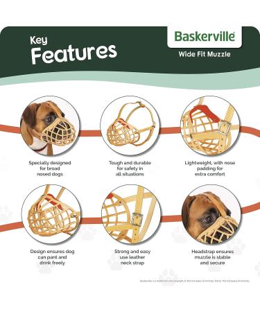 Baskerville Muzzle for Dogs with Wide Snout (Size 13) - Comfortable Panting & Drinking Biting Protection Padded Nose Strap Brown - Buy Online on GoSupps.com