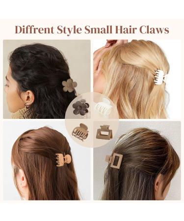 DEEKA 12 PCS Small Hair Clips Set - Double Row Teeth Hair Claw Clips for Thin Short Hair - Flower Matte Rectangle Clips - Women and Girls Accessories - 1.5 Inch (Pack of 12) - Black Brown White - Buy Online on GoSupps.com