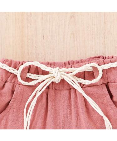 YOUNGER TREE Toddler Baby Girls Watermelon T-shirt + Linen Shorts Set | Summer Outfit with Belt | Pink 130 - Buy Online on GoSupps.com