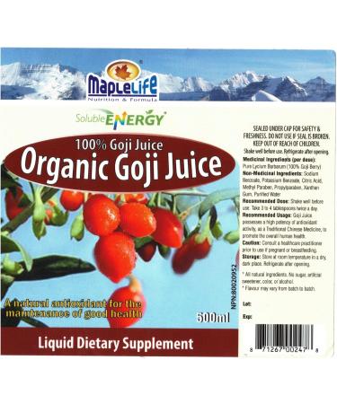 Organic Goji Berry Juice Liquid Goji Juice Improves Absorption Promotes Healthy Skin Increases Energy Helps Inflammation Made from 100% Organic Goji Berries - 500 ml - Buy Online on GoSupps.com