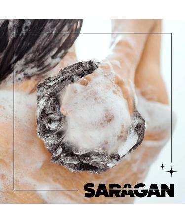 SARAGAN Large Exfoliating Bath Loofah Sponge - 80g Plush Mesh Body Scrubber for Men and Women - Black 4 Pack - Buy Online on GoSupps.com