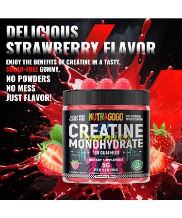 NUTRAGOGO NSF Certified Creatine Gummy - Creatine Monohydrate Gummies for Men & Women-5g of Creatine Monohydrate per Serving - Sugar Free Vegan Strawberry Electrolyte Chews 135 Count - Buy Online on GoSupps.com