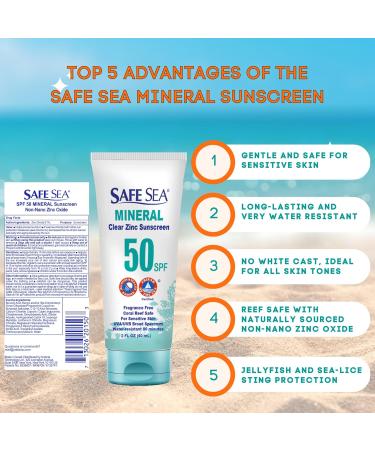 Safe Sea Zinc Oxide Sunscreen SPF 50 - Clear Mineral Face Sunscreen Anti-Jellyfish Sting Coral Reef Safe Travel Size 2oz (Pack of 2) - Perfect for International Shipping - Buy Online on GoSupps.com