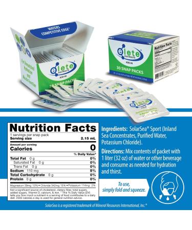 elete Electrolyte Add-in Hydration Drops Snap Packs | Sodium, Magnesium, Potassium & Trace Minerals | Zero Sugar, Unflavored Electrolytes | Easy Fold and Squeeze Packaging to Use | 30 Single Servings - Buy Online on GoSupps.com