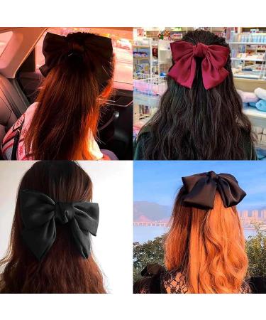 GWAWG 3PCS Bow Hair Clip Set - Solid Color Soft Satin Silky Barrettes for Women and Girls (Black White Red) - Buy Online on GoSupps.com